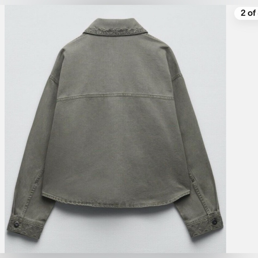 Zara Women’s Khako Green Denim Embroidered Jacket: Size Small Boho Outdoor - Picture 4 of 10